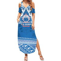 Toa Samoa Rugby Custom Family Matching Summer Maxi Dress and Hawaiian Shirt Uso aso uma Samoan Pattern Blue - Polynesian Pride