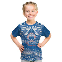 Toa Samoa Rugby Custom Kid T Shirt Uso aso uma Samoan Pattern Blue - Polynesian Pride