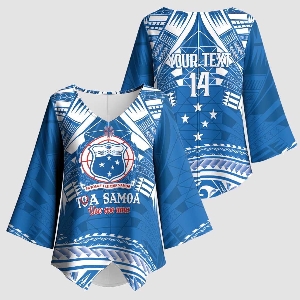 Toa Samoa Rugby Custom Kimono Sleeve Blouse Uso aso uma Samoan Pattern Blue - Polynesian Pride