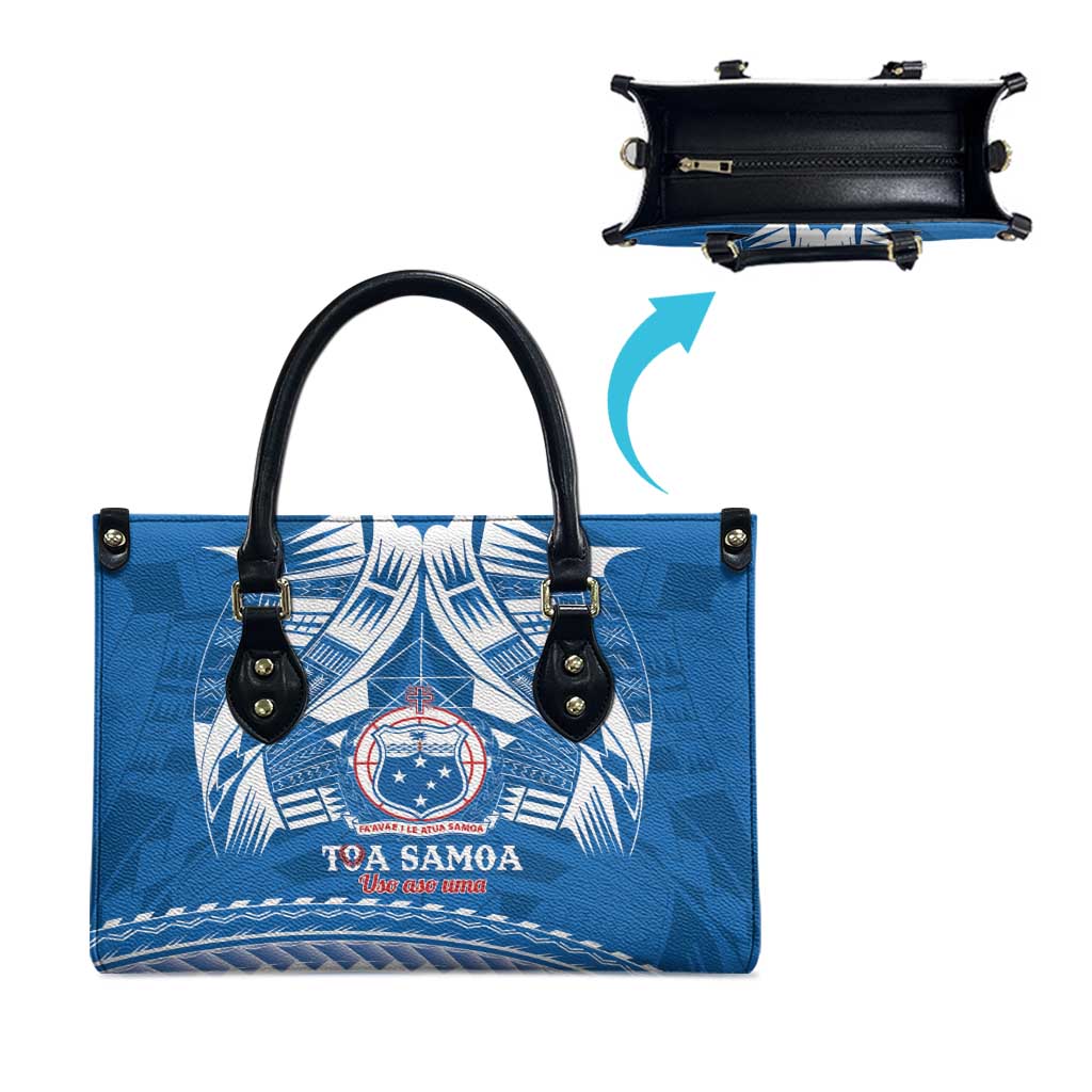 Toa Samoa Rugby Custom Leather Bag Uso aso uma Samoan Pattern Blue - Polynesian Pride