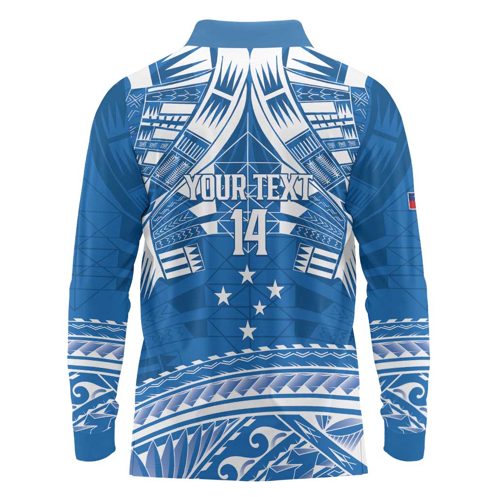 Toa Samoa Rugby Custom Long Sleeve Polo Shirt Uso aso uma Samoan Pattern Blue - Polynesian Pride
