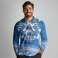Toa Samoa Rugby Custom Long Sleeve Polo Shirt Uso aso uma Samoan Pattern Blue - Polynesian Pride