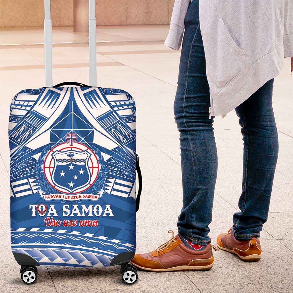 Toa Samoa Rugby Custom Luggage Cover Uso aso uma Samoan Pattern Blue - Polynesian Pride