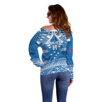 Toa Samoa Rugby Custom Off Shoulder Sweater Uso aso uma Samoan Pattern Blue - Polynesian Pride