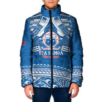Toa Samoa Rugby Custom Padded Jacket Uso aso uma Samoan Pattern Blue - Polynesian Pride