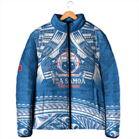 Toa Samoa Rugby Custom Padded Jacket Uso aso uma Samoan Pattern Blue - Polynesian Pride