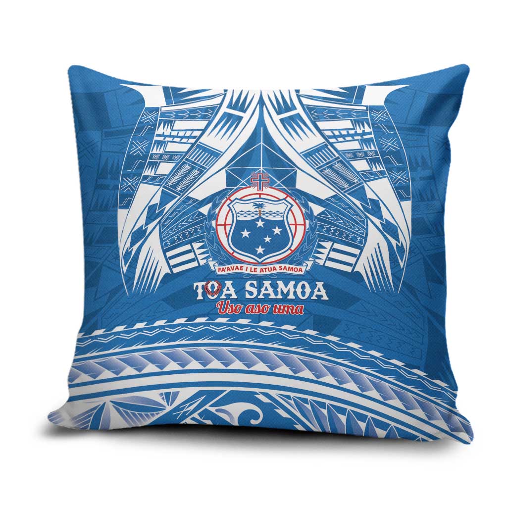Toa Samoa Rugby Custom Pillow Cover Uso aso uma Samoan Pattern Blue - Polynesian Pride