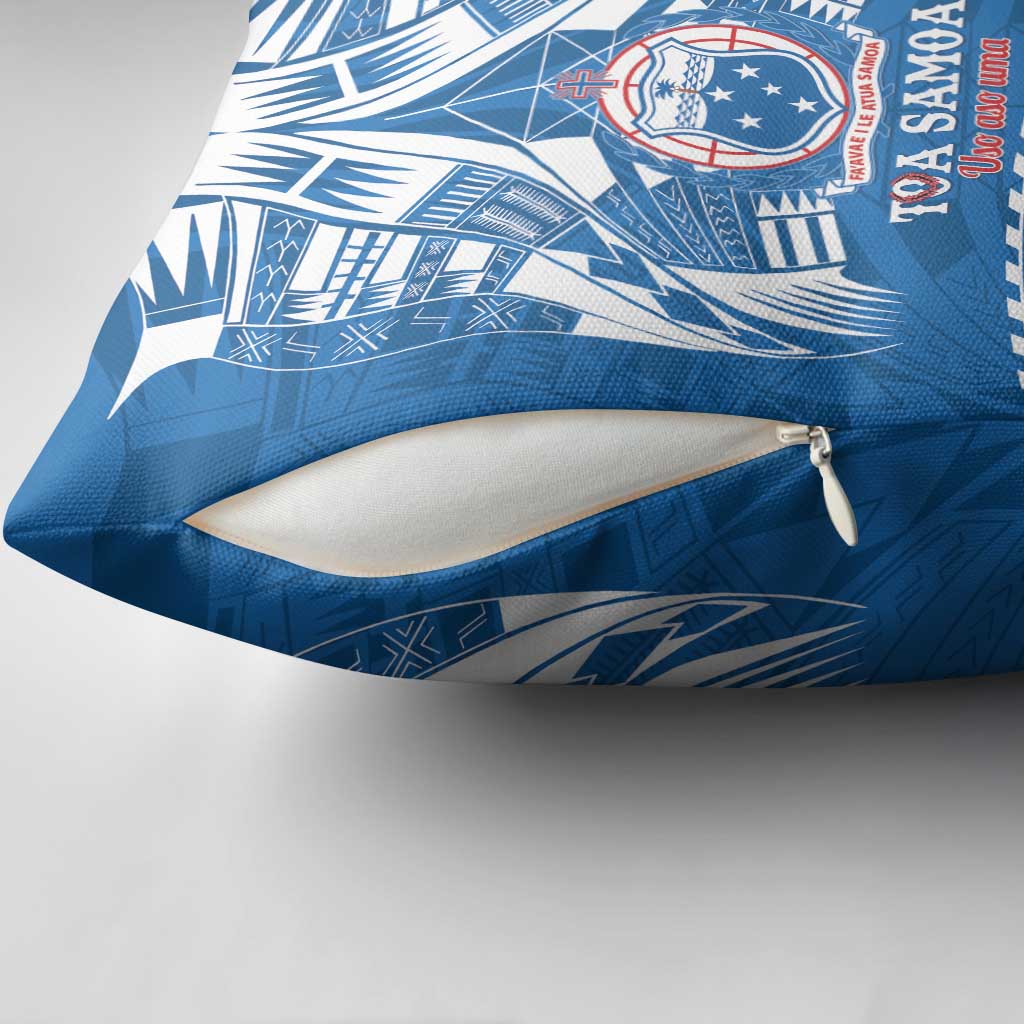 Toa Samoa Rugby Custom Pillow Cover Uso aso uma Samoan Pattern Blue - Polynesian Pride