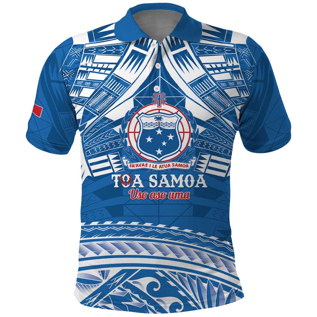 Toa Samoa Rugby Custom Polo Shirt Uso aso uma Samoan Pattern Blue - Polynesian Pride