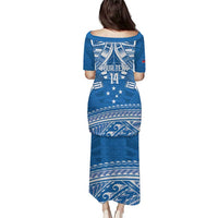 Toa Samoa Rugby Custom Puletasi Uso aso uma Samoan Pattern Blue - Polynesian Pride