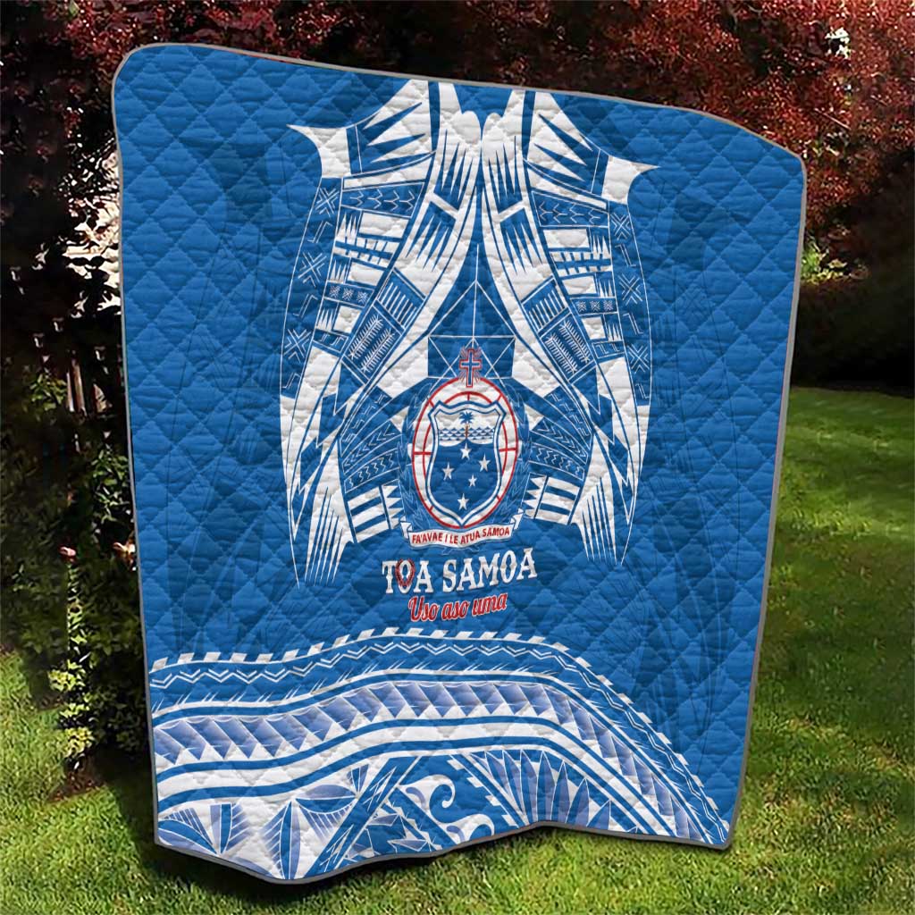 Toa Samoa Rugby Custom Quilt Uso aso uma Samoan Pattern Blue - Polynesian Pride