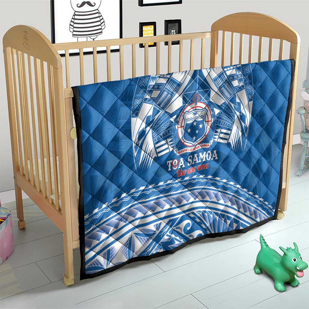 Toa Samoa Rugby Custom Quilt Uso aso uma Samoan Pattern Blue - Polynesian Pride
