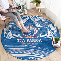Toa Samoa Rugby Custom Round Carpet Uso aso uma Samoan Pattern Blue - Polynesian Pride