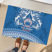 Toa Samoa Rugby Custom Rubber Doormat Uso aso uma Samoan Pattern Blue - Polynesian Pride
