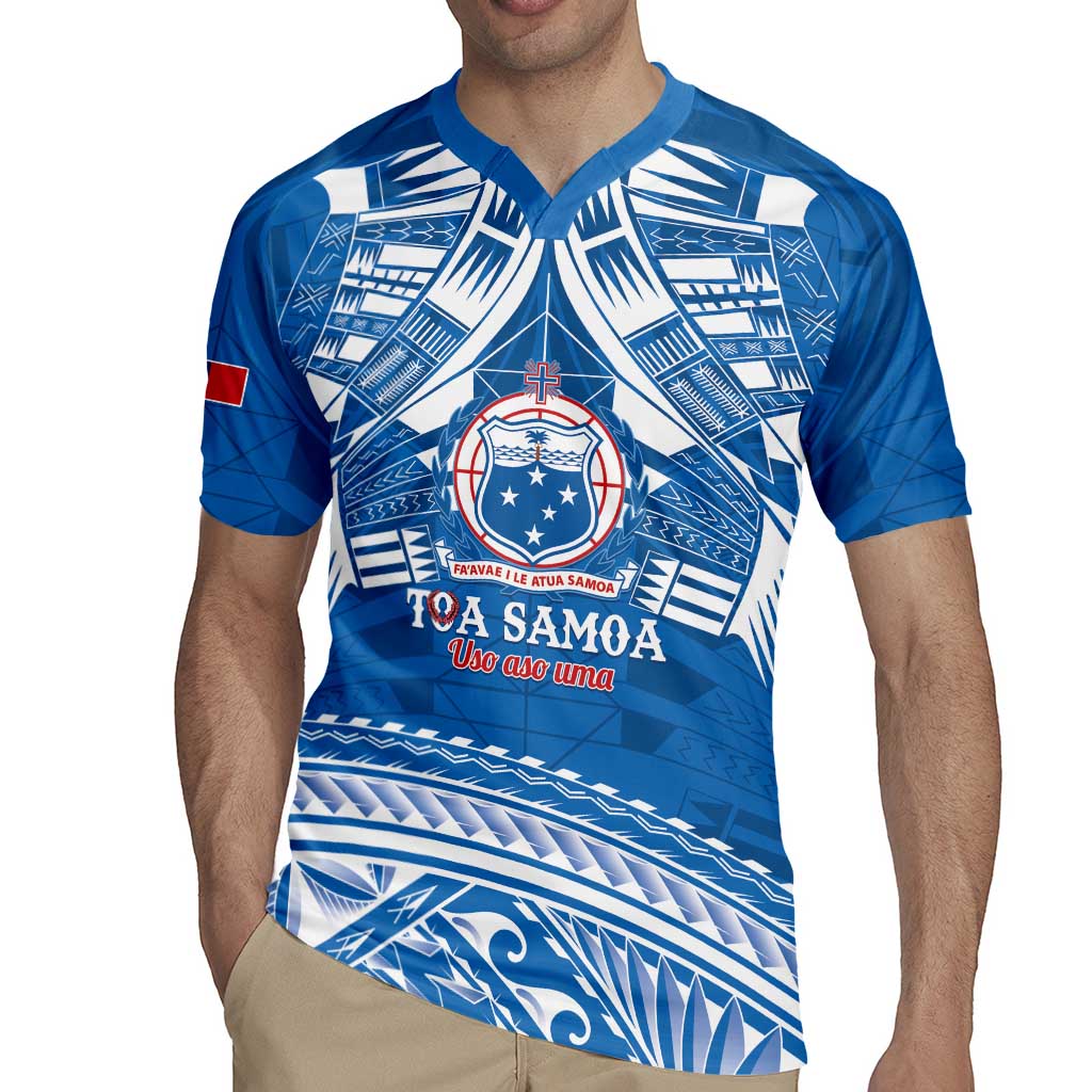 Toa Samoa Rugby Custom Rugby Jersey Uso aso uma Samoan Pattern Blue - Polynesian Pride