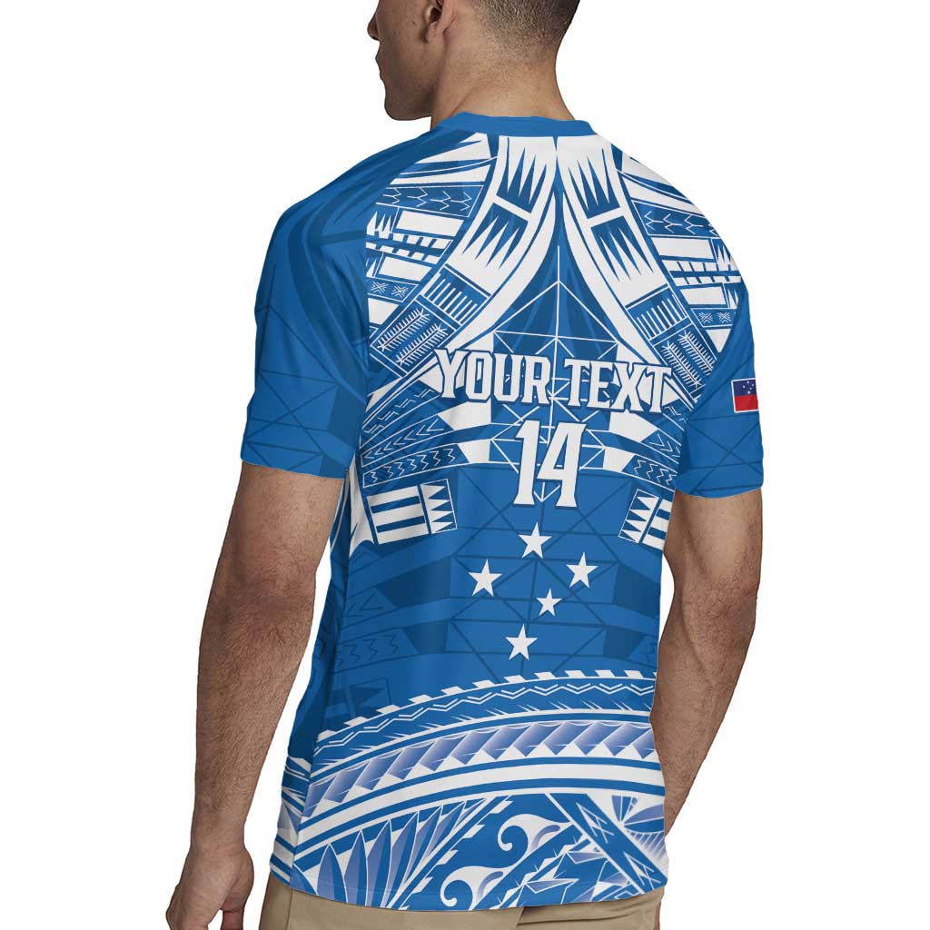 Toa Samoa Rugby Custom Rugby Jersey Uso aso uma Samoan Pattern Blue - Polynesian Pride