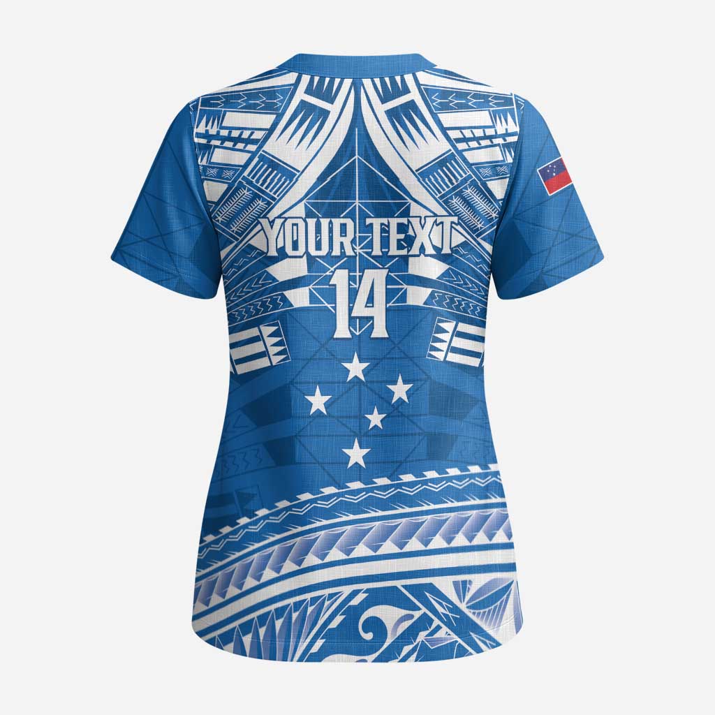 Toa Samoa Rugby Custom Scrub Top Uso aso uma Samoan Pattern Blue - Polynesian Pride