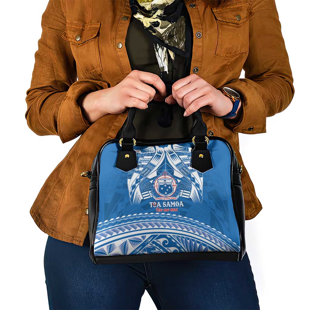 Toa Samoa Rugby Custom Shoulder Handbag Uso aso uma Samoan Pattern Blue - Polynesian Pride