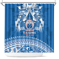 Toa Samoa Rugby Custom Shower Curtain Uso aso uma Samoan Pattern Blue - Polynesian Pride