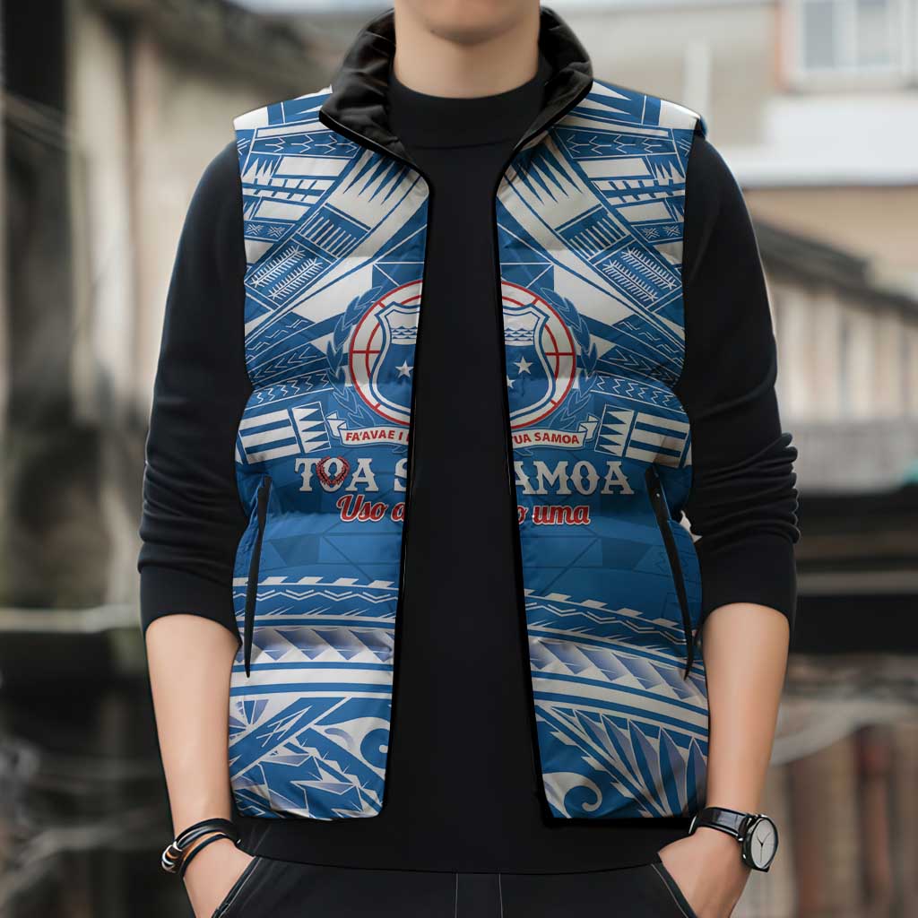 Toa Samoa Rugby Custom Sleeveless Puffer Jacket Uso aso uma Samoan Pattern Blue - Polynesian Pride