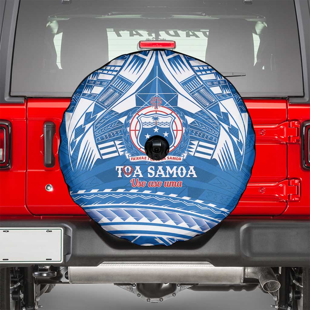 Toa Samoa Rugby Custom Spare Tire Cover Uso aso uma Samoan Pattern Blue - Polynesian Pride
