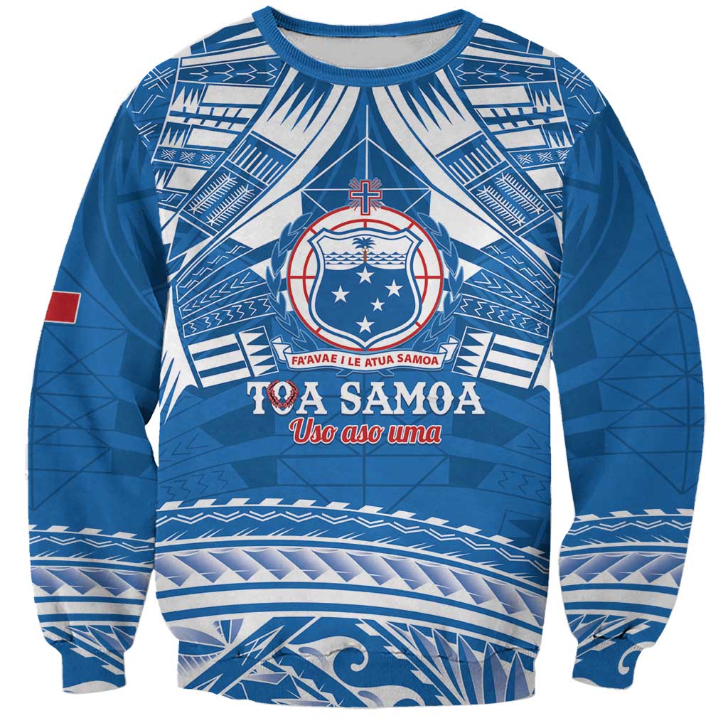 Toa Samoa Rugby Custom Sweatshirt Uso aso uma Samoan Pattern Blue - Polynesian Pride
