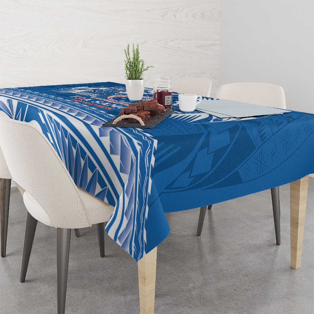Toa Samoa Rugby Custom Tablecloth Uso aso uma Samoan Pattern Blue - Polynesian Pride