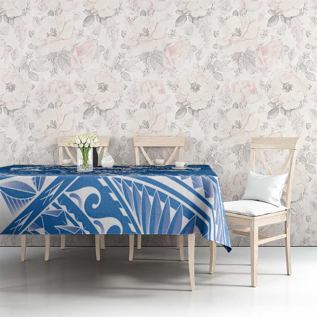 Toa Samoa Rugby Custom Tablecloth Uso aso uma Samoan Pattern Blue - Polynesian Pride