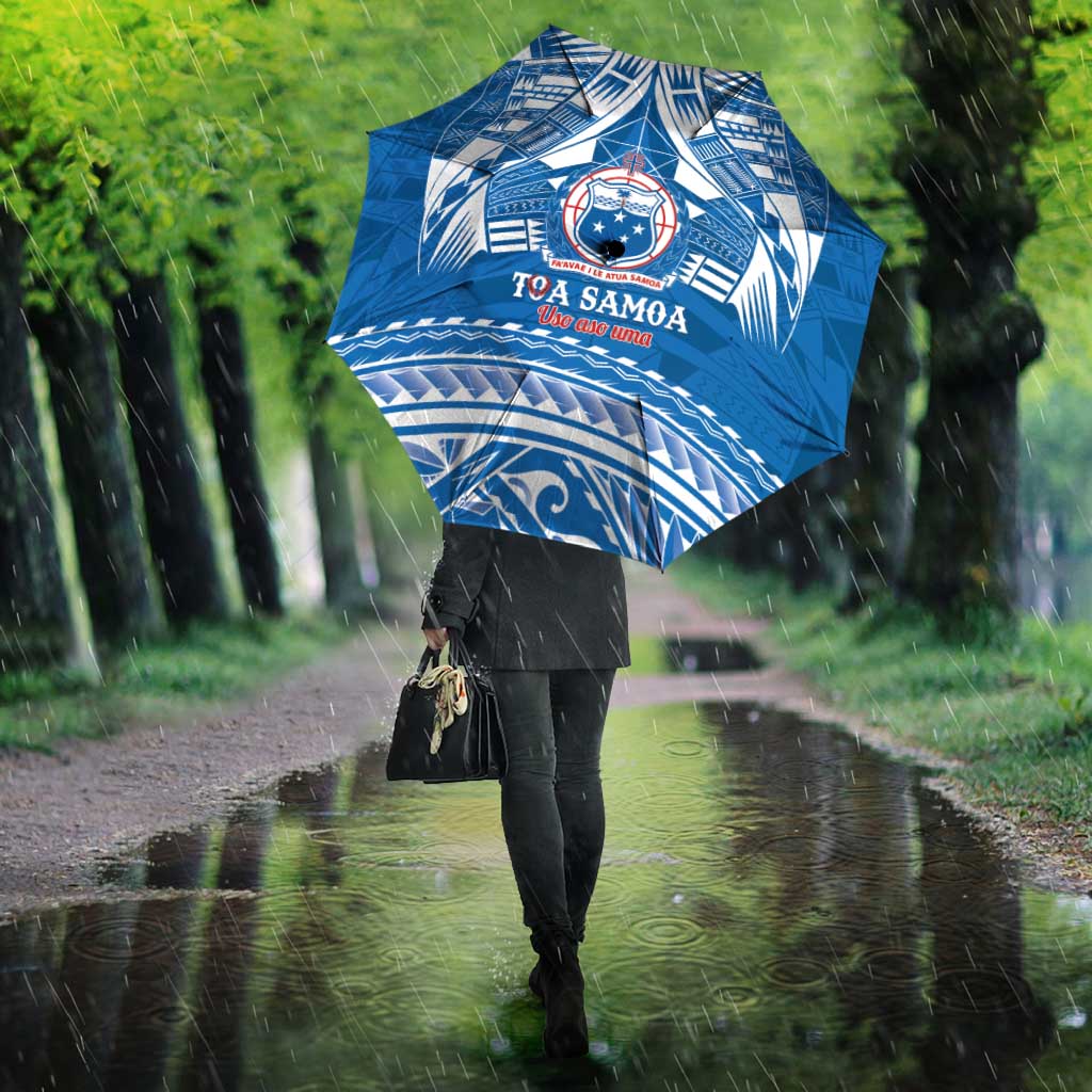 Toa Samoa Rugby Custom Umbrella Uso aso uma Samoan Pattern Blue - Polynesian Pride