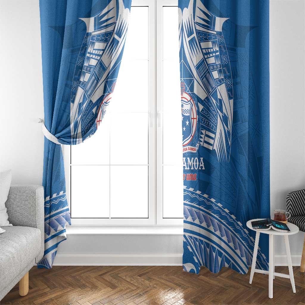 Toa Samoa Rugby Custom Window Curtain Uso aso uma Samoan Pattern Blue - Polynesian Pride