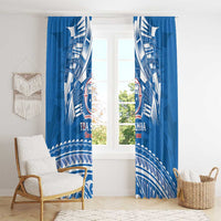 Toa Samoa Rugby Custom Window Curtain Uso aso uma Samoan Pattern Blue - Polynesian Pride