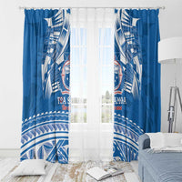Toa Samoa Rugby Custom Window Curtain Uso aso uma Samoan Pattern Blue - Polynesian Pride