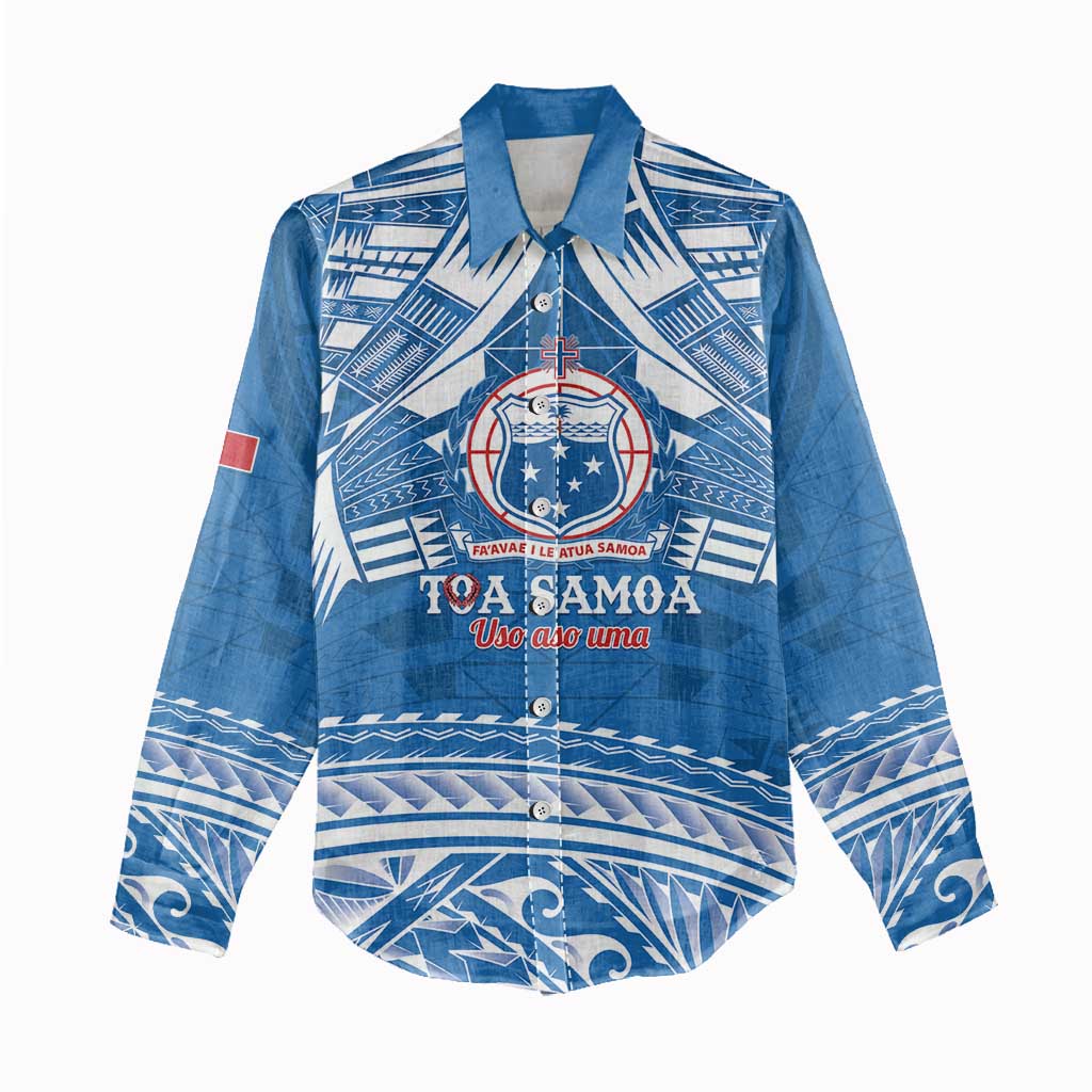 Toa Samoa Rugby Custom Women Casual Shirt Uso aso uma Samoan Pattern Blue - Polynesian Pride