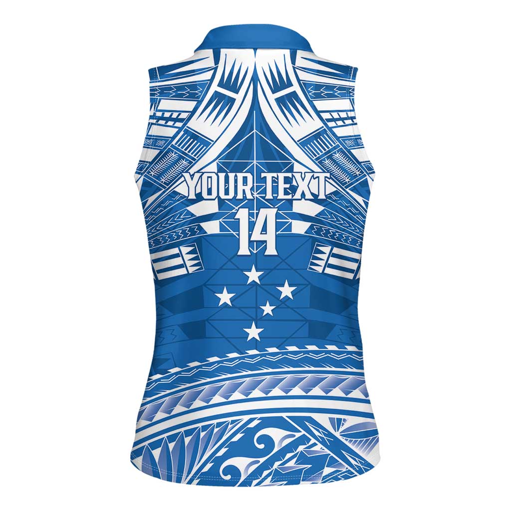 Toa Samoa Rugby Custom Women Sleeveless Polo Shirt Uso aso uma Samoan Pattern Blue - Polynesian Pride