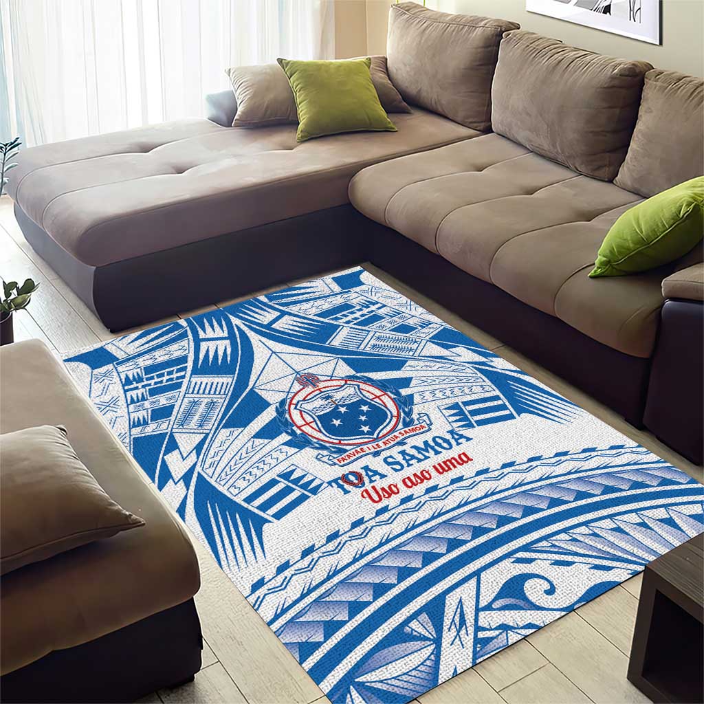 Toa Samoa Rugby Custom Area Rug Uso aso uma Samoan Pattern White - Polynesian Pride