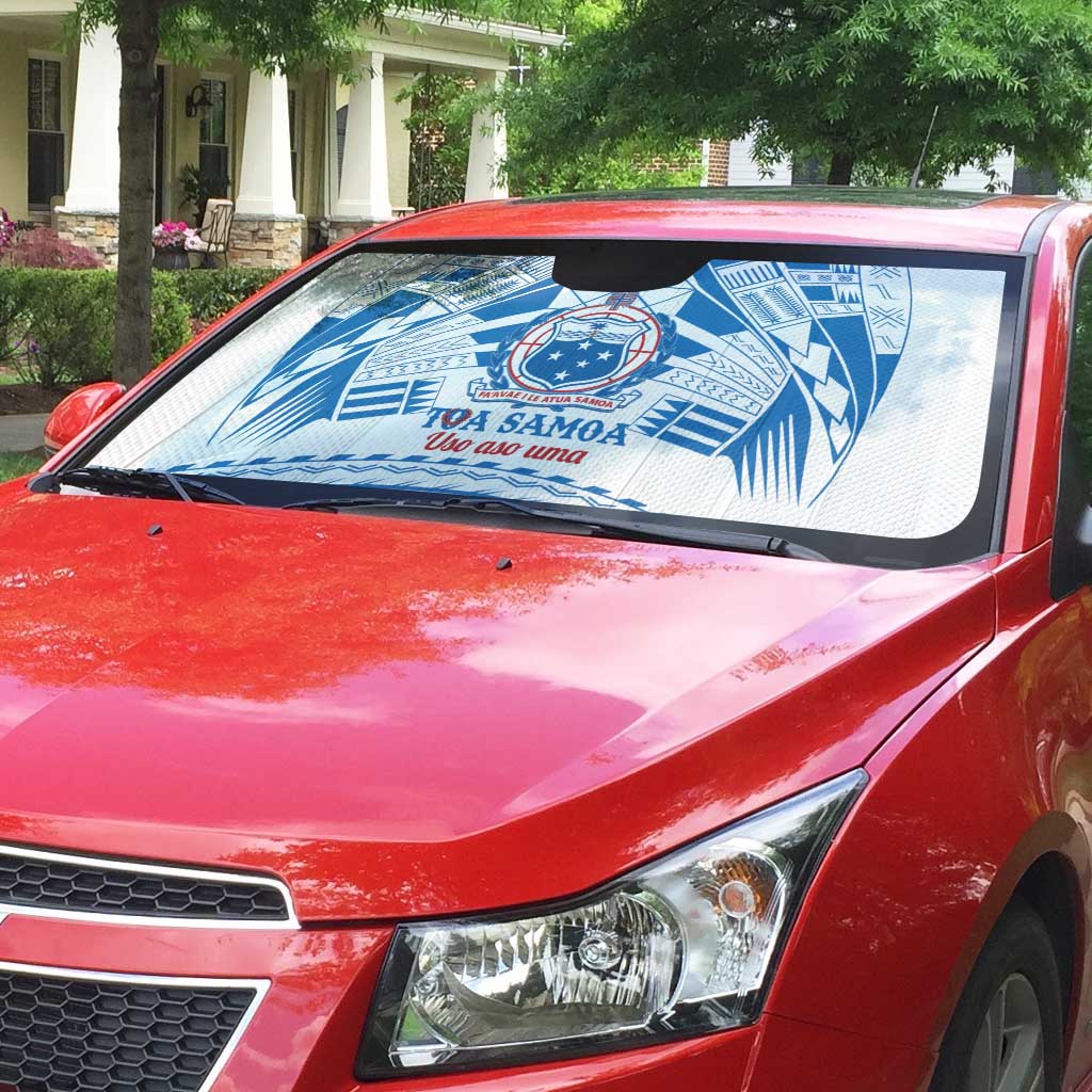 Toa Samoa Rugby Custom Auto Sun Shade Uso aso uma Samoan Pattern White - Polynesian Pride