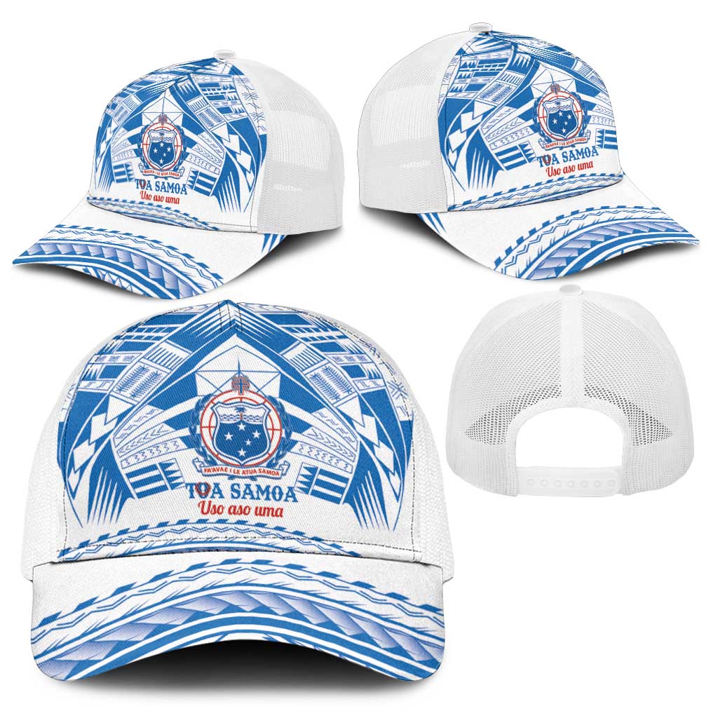 Toa Samoa Rugby Baseball Net Cap Uso aso uma Samoan Pattern White - Polynesian Pride
