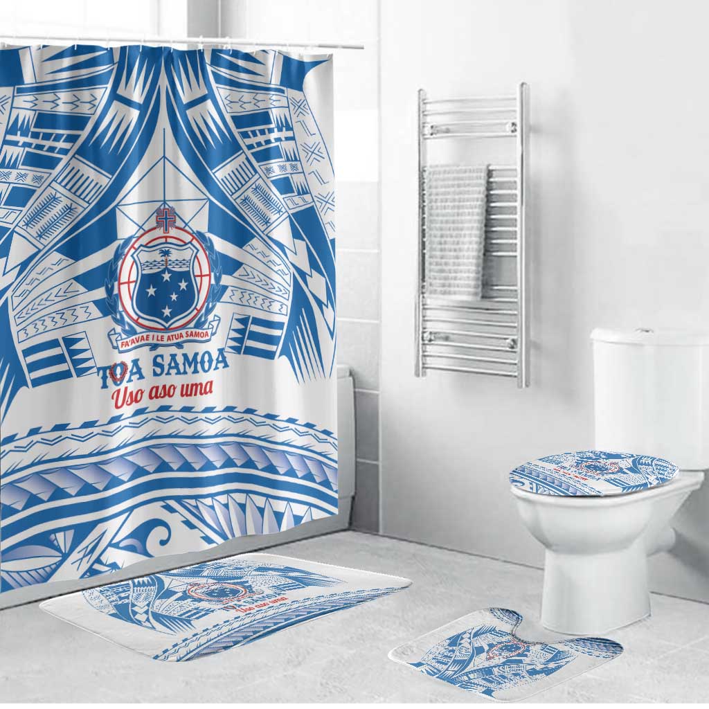 Toa Samoa Rugby Custom Bathroom Set Uso aso uma Samoan Pattern White - Polynesian Pride