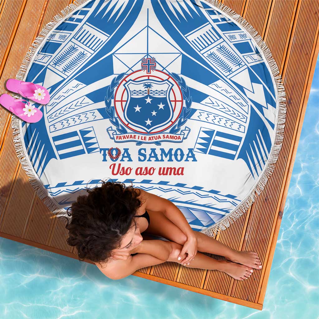 Toa Samoa Rugby Custom Beach Blanket Uso aso uma Samoan Pattern White - Polynesian Pride