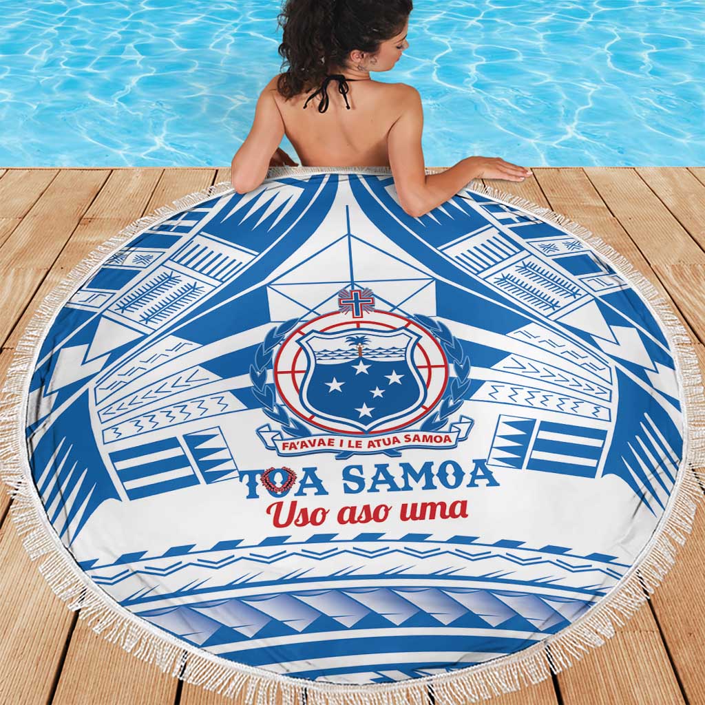Toa Samoa Rugby Custom Beach Blanket Uso aso uma Samoan Pattern White - Polynesian Pride
