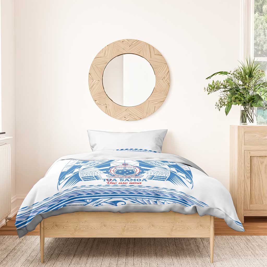 Toa Samoa Rugby Custom Bedding Set Uso aso uma Samoan Pattern White - Polynesian Pride