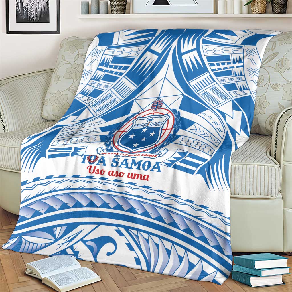 Toa Samoa Rugby Custom Blanket Uso aso uma Samoan Pattern White - Polynesian Pride