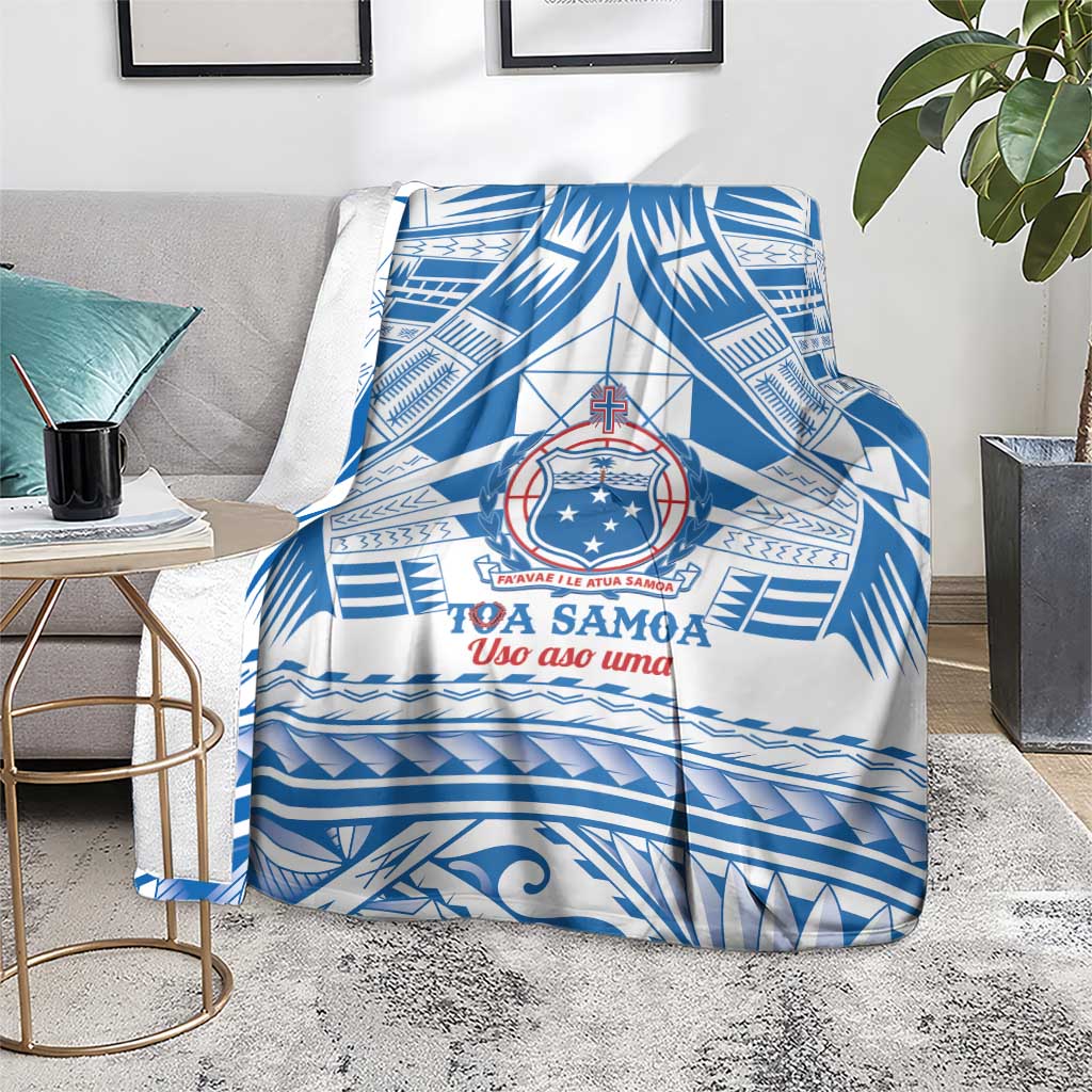 Toa Samoa Rugby Custom Blanket Uso aso uma Samoan Pattern White - Polynesian Pride