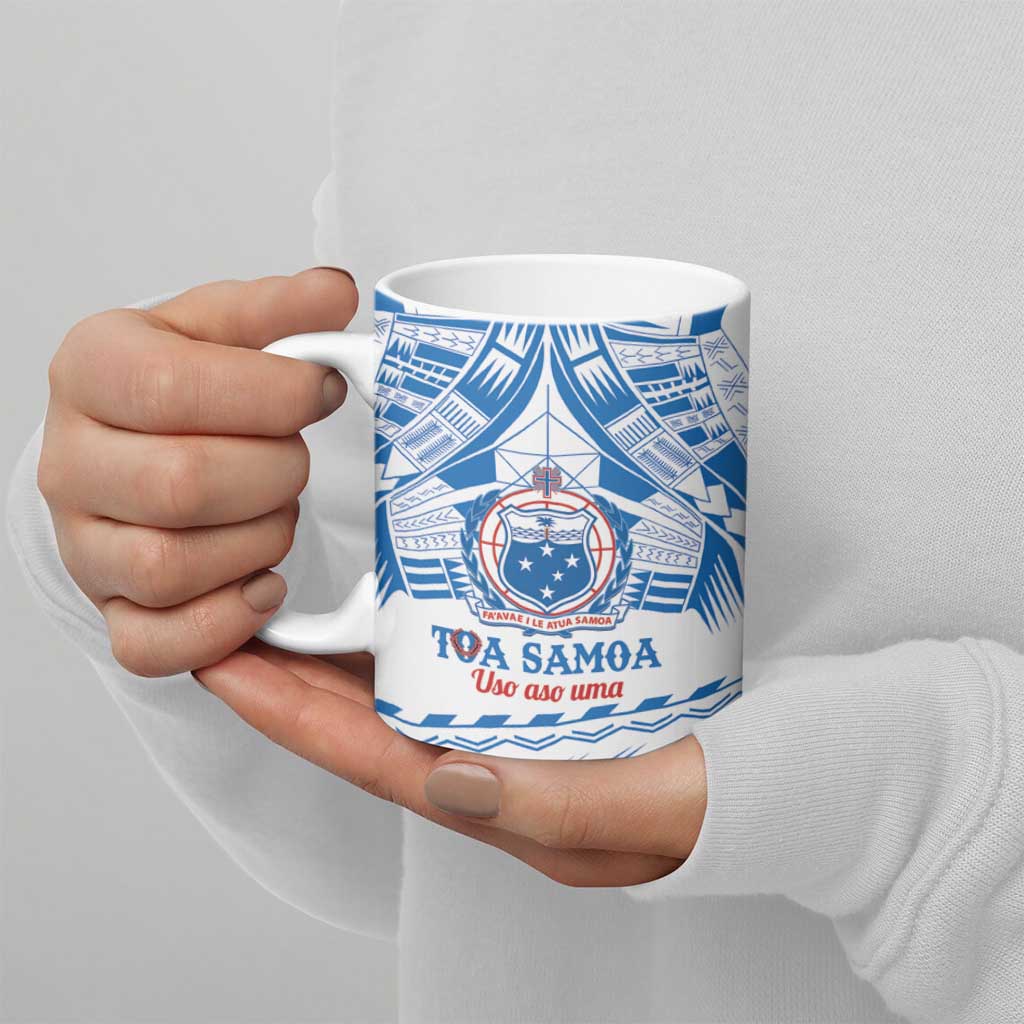Toa Samoa Rugby Custom Ceramic Mug Uso aso uma Samoan Pattern White - Polynesian Pride