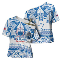 Toa Samoa Rugby Custom Cross Shoulder Shirt Uso aso uma Samoan Pattern White - Polynesian Pride