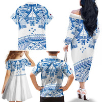Toa Samoa Rugby Custom Family Matching Off The Shoulder Long Sleeve Dress and Hawaiian Shirt Uso aso uma Samoan Pattern White - Polynesian Pride