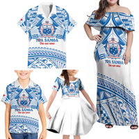 Toa Samoa Rugby Custom Family Matching Off Shoulder Maxi Dress and Hawaiian Shirt Uso aso uma Samoan Pattern White - Polynesian Pride