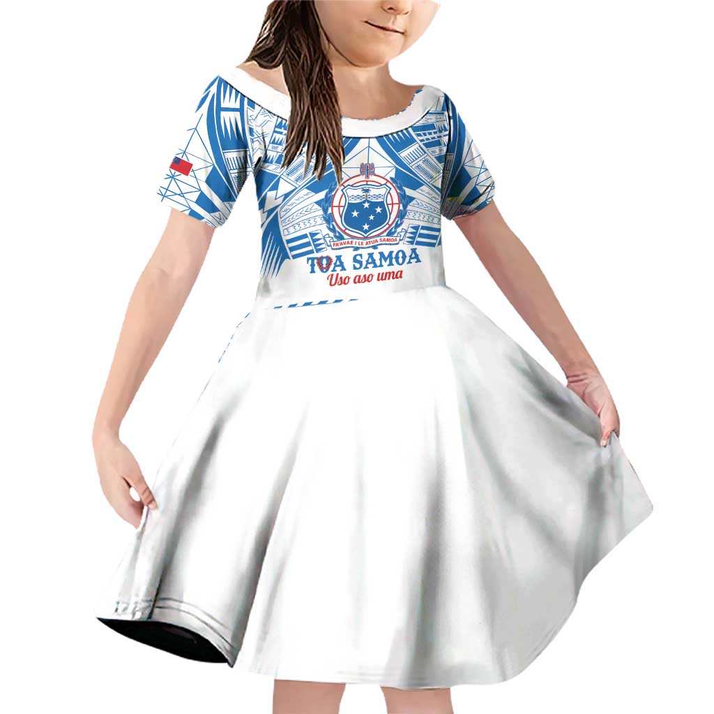 Toa Samoa Rugby Custom Family Matching Off Shoulder Short Dress and Hawaiian Shirt Uso aso uma Samoan Pattern White - Polynesian Pride