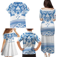Toa Samoa Rugby Custom Family Matching Puletasi and Hawaiian Shirt Uso aso uma Samoan Pattern White - Polynesian Pride