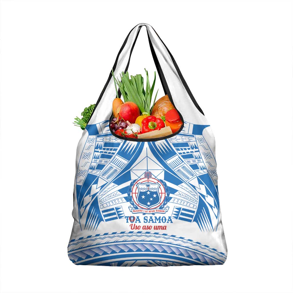 Toa Samoa Rugby Custom Grocery Bag Uso aso uma Samoan Pattern White - Polynesian Pride